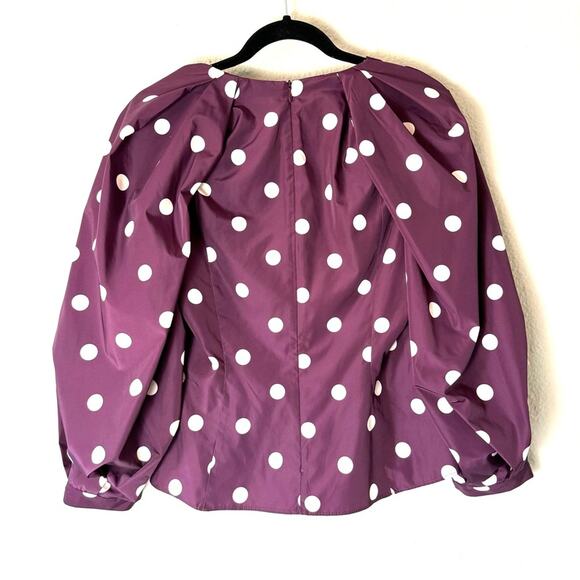 Zara Purple Polkadot Puff Sleeve Square Neck Taffeta Blouse Size Medium - Picture 3 of 9